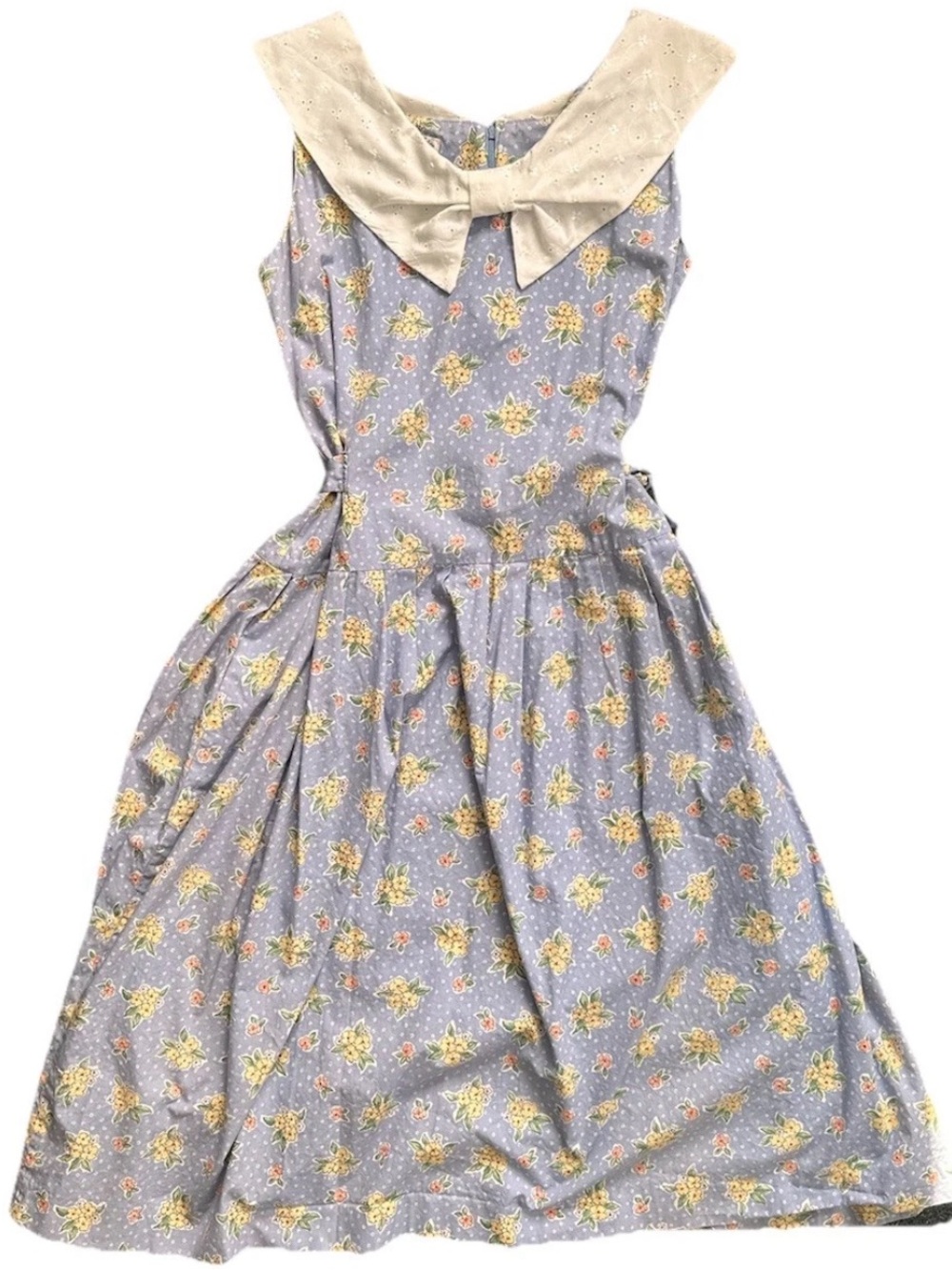 VTG Susan Bristol petites periwinkle Floral Midi Dress with Cream Sailor Collar